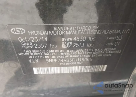 2015 Hyundai Sonata Limited 2.0T из США, поврежденный, VIN 5NPE34AB5FH116066